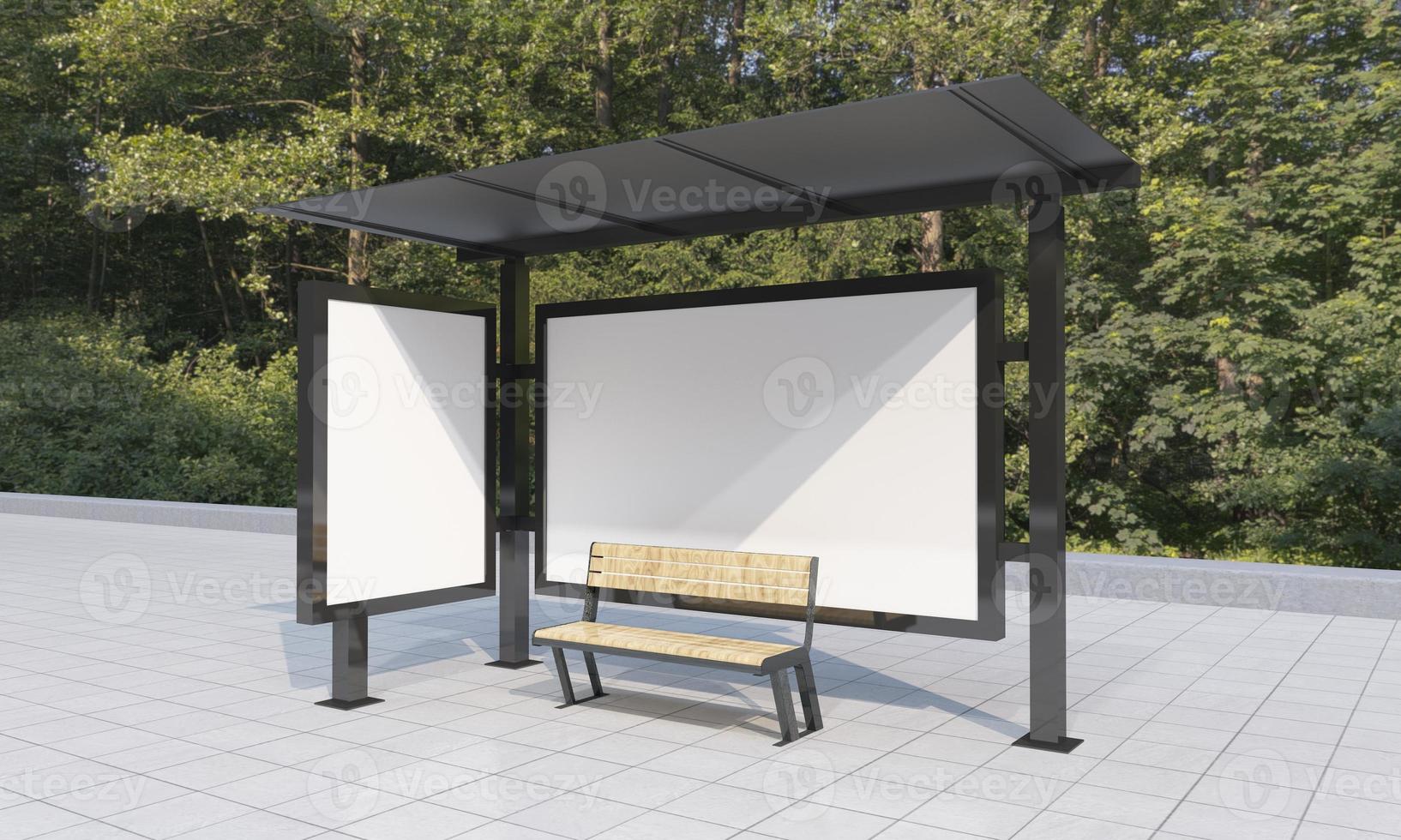 Bus Stop Bus Shelter Mockup 3D Illustration photo