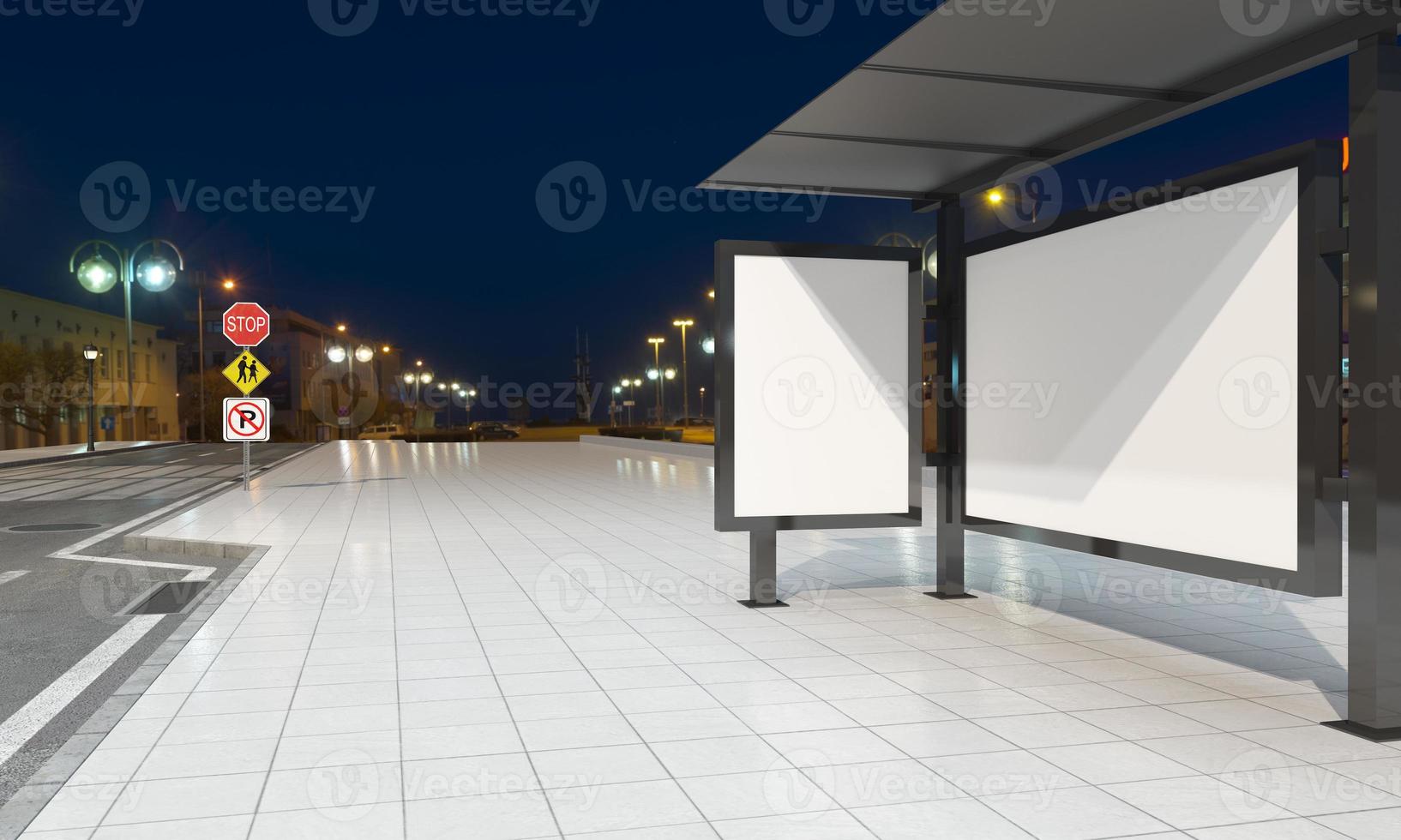 Bus Stop Bus Shelter Mockup 3D Illustration photo