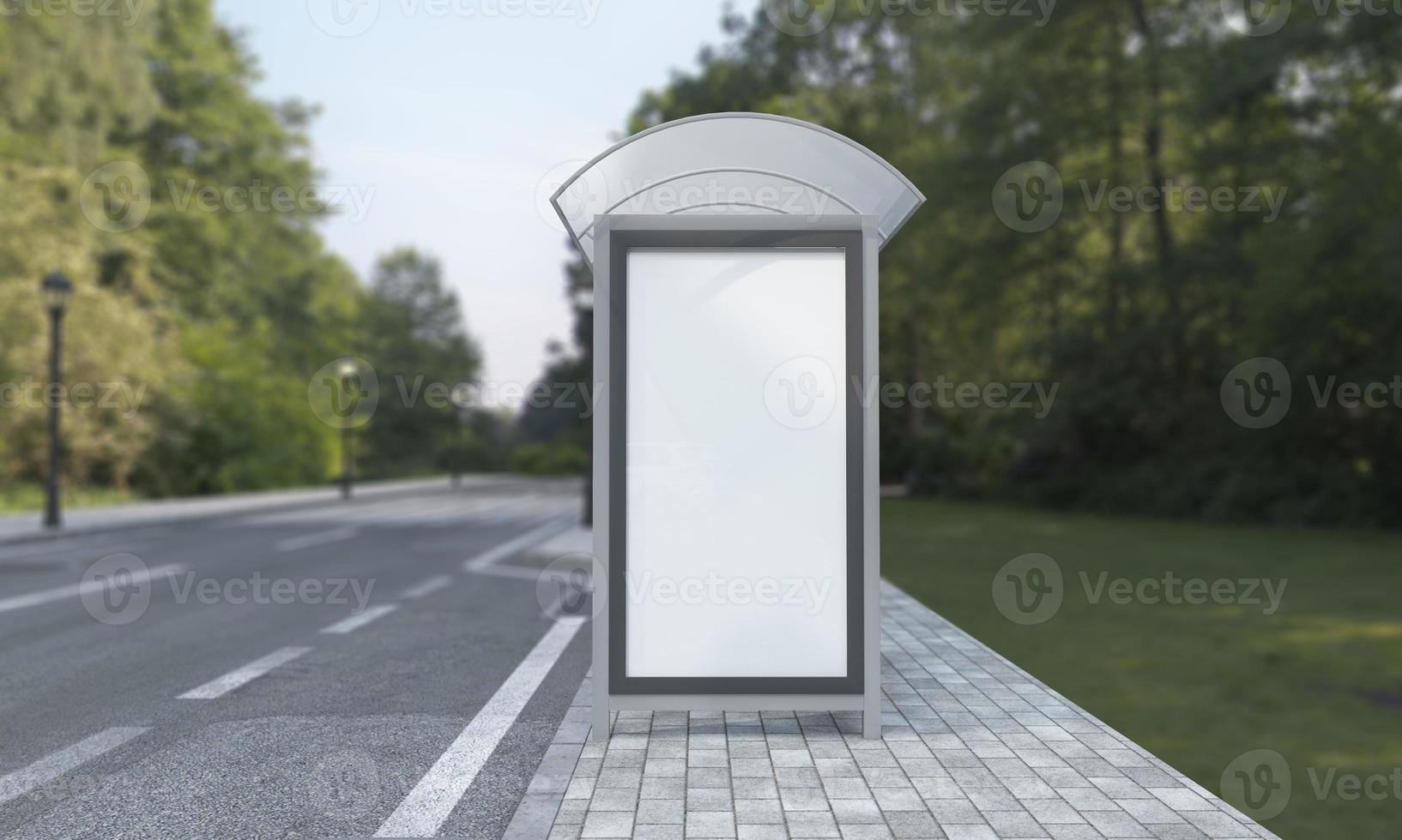 Bus Stop Bus Shelter Mockup 3D Illustration photo