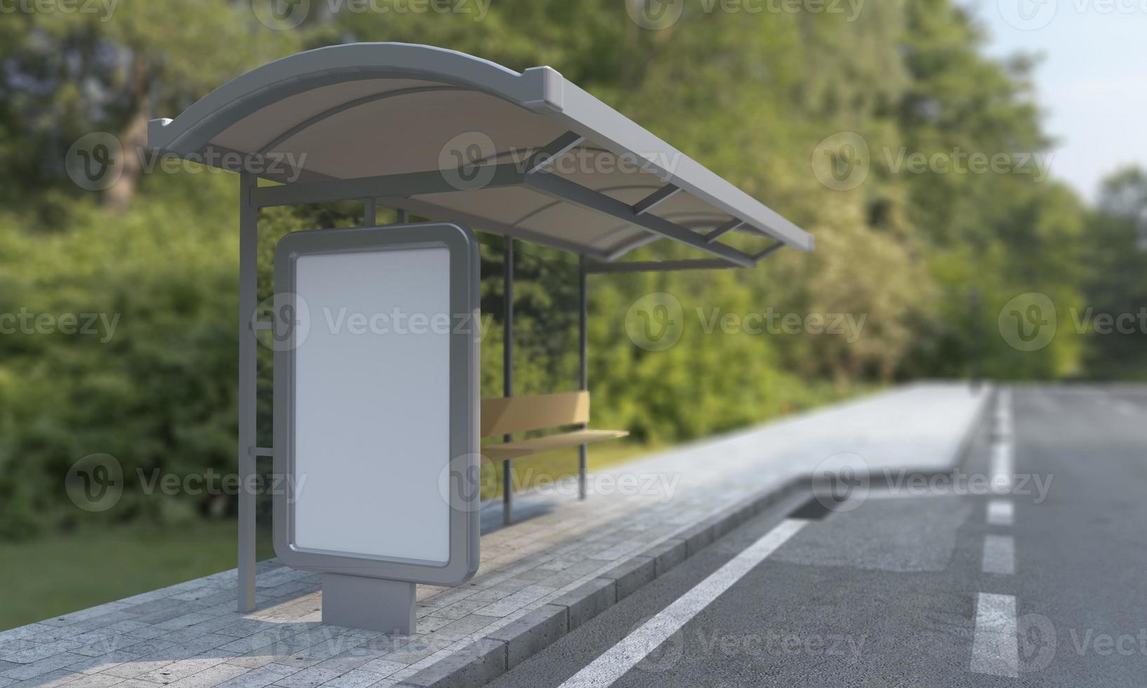 Bus Stop Bus Shelter Mockup 3D Illustration photo