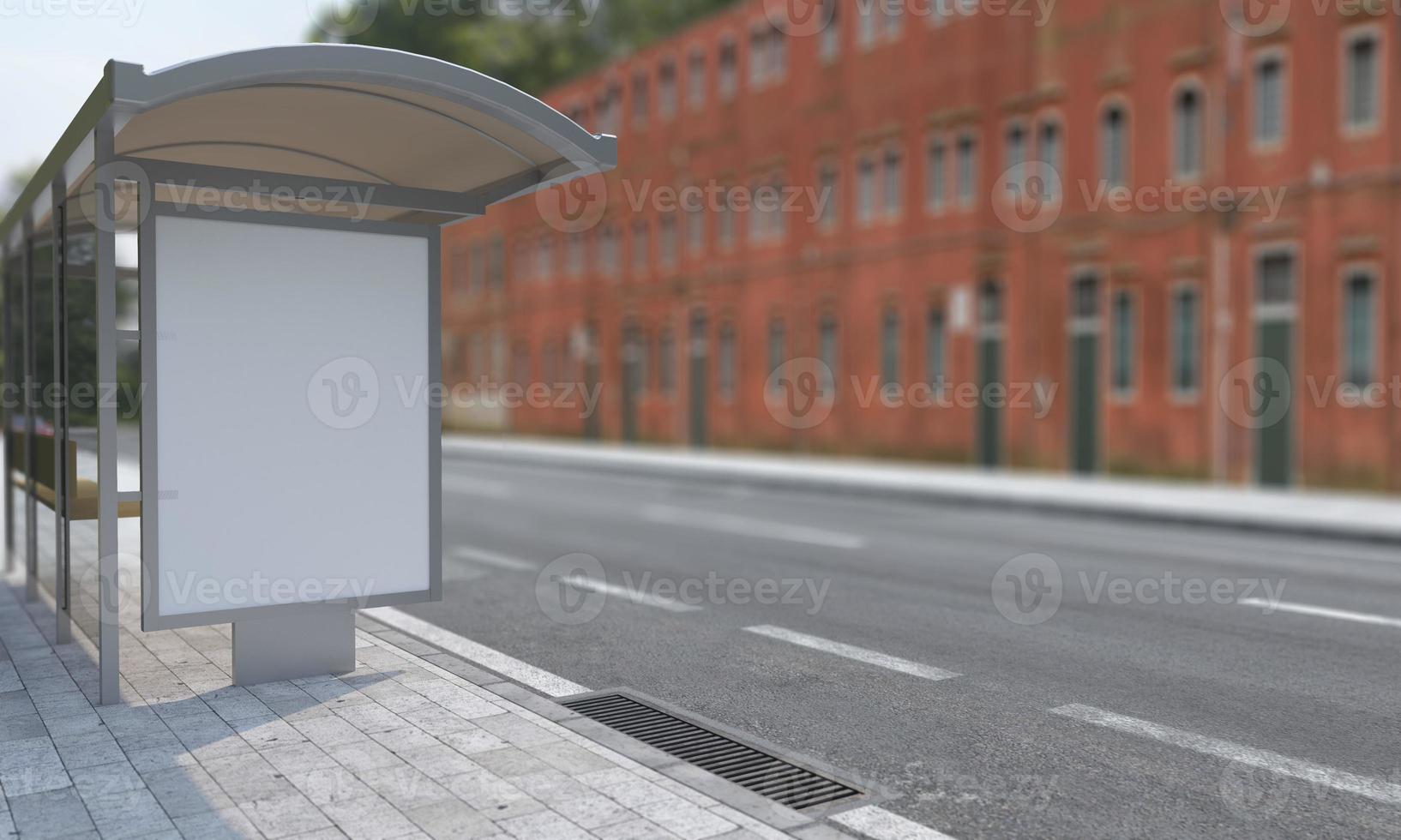 Bus Stop Bus Shelter Mockup 3D Illustration photo