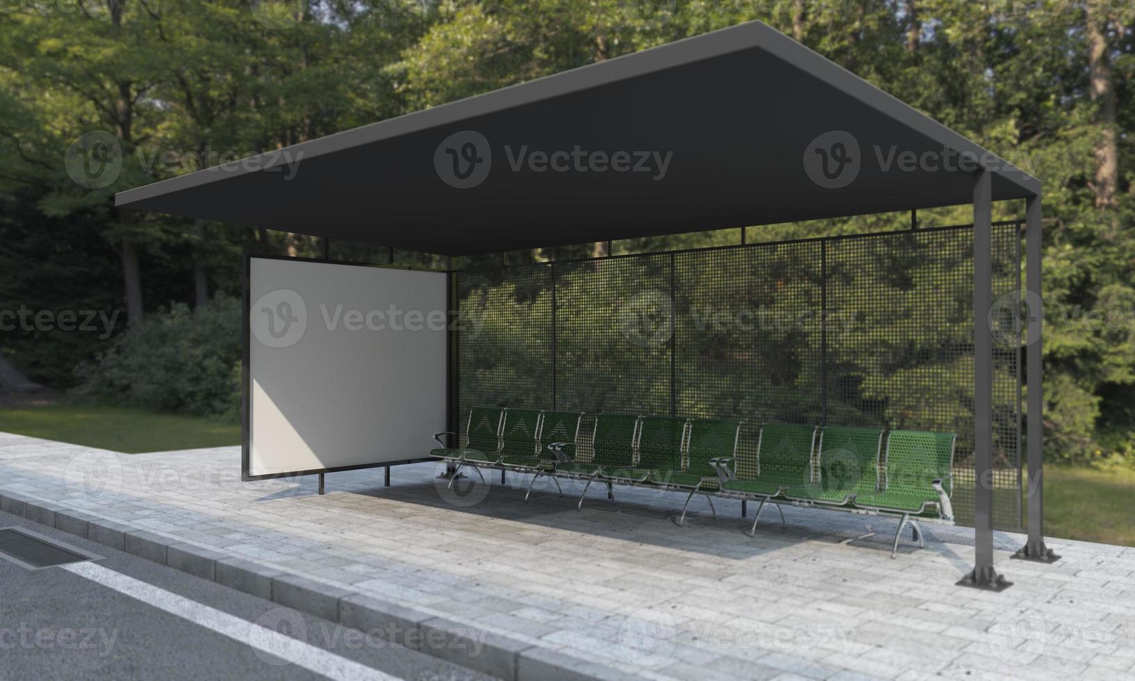 Bus Stop Bus Shelter Mockup 3D Illustration photo