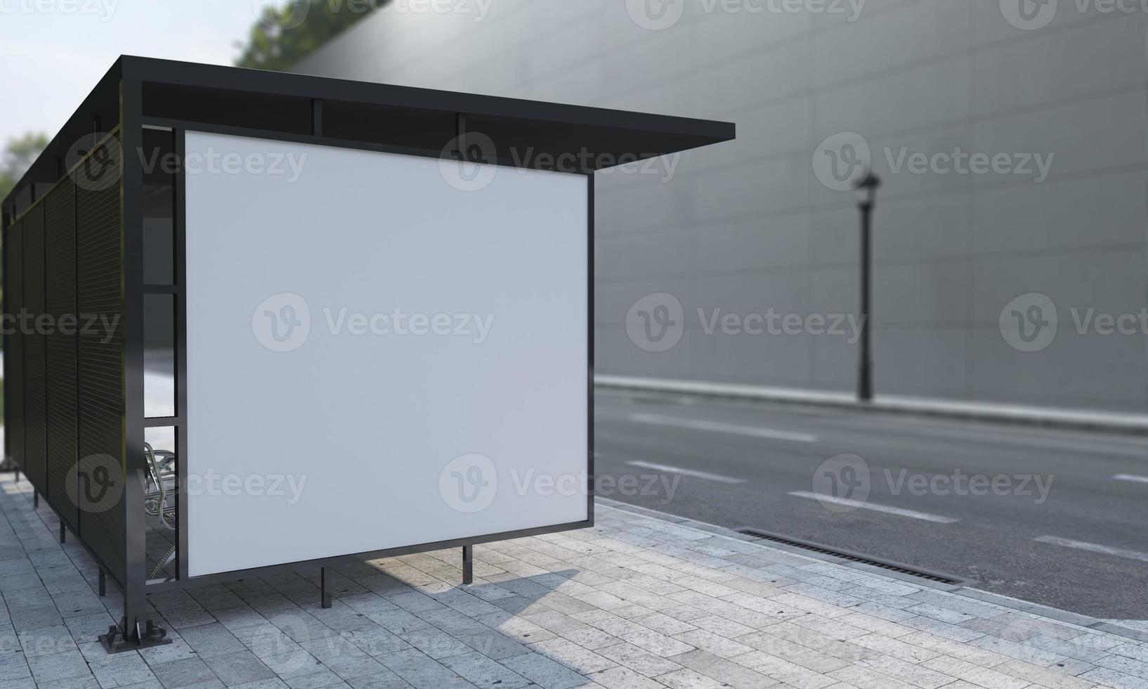 Bus Stop Bus Shelter Mockup 3D Illustration photo