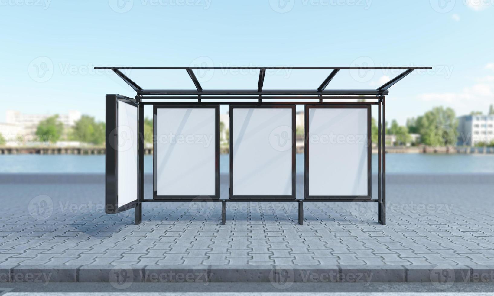 Bus Stop Bus Shelter Mockup 3D Illustration photo