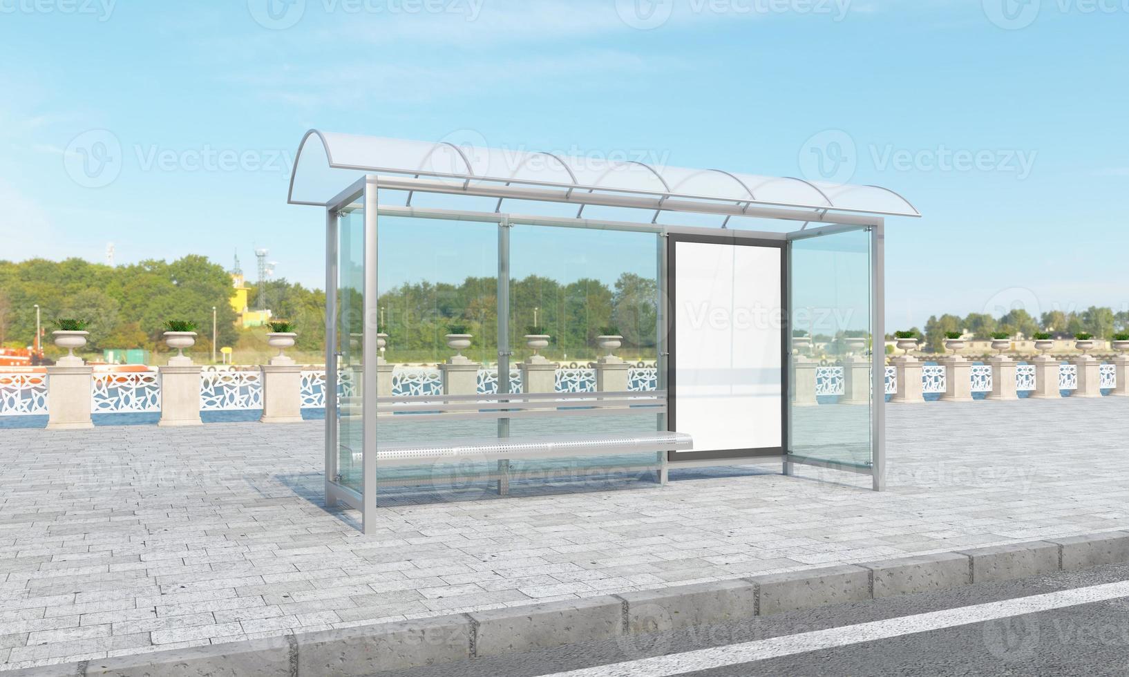 Bus Stop Bus Shelter Mockup 3D Illustration photo