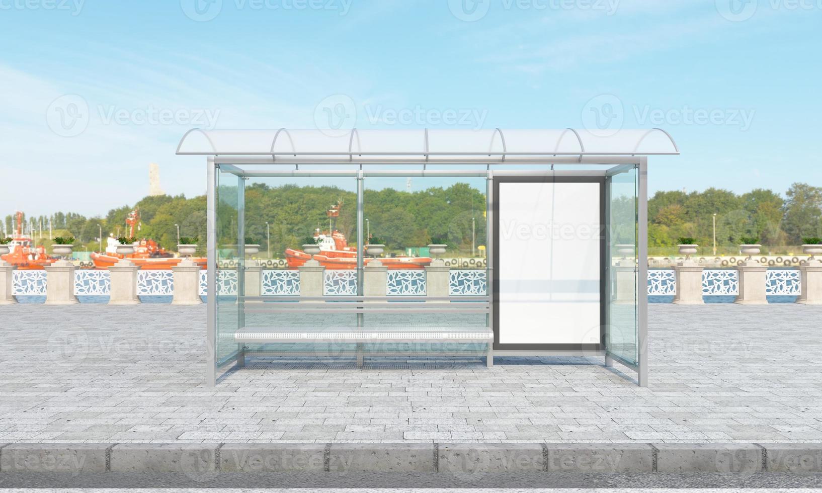 Bus Stop Bus Shelter Mockup 3D Illustration photo