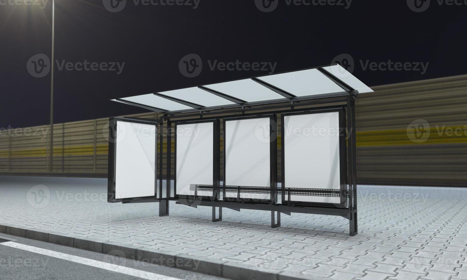 Bus Stop Bus Shelter Mockup 3D Illustration photo