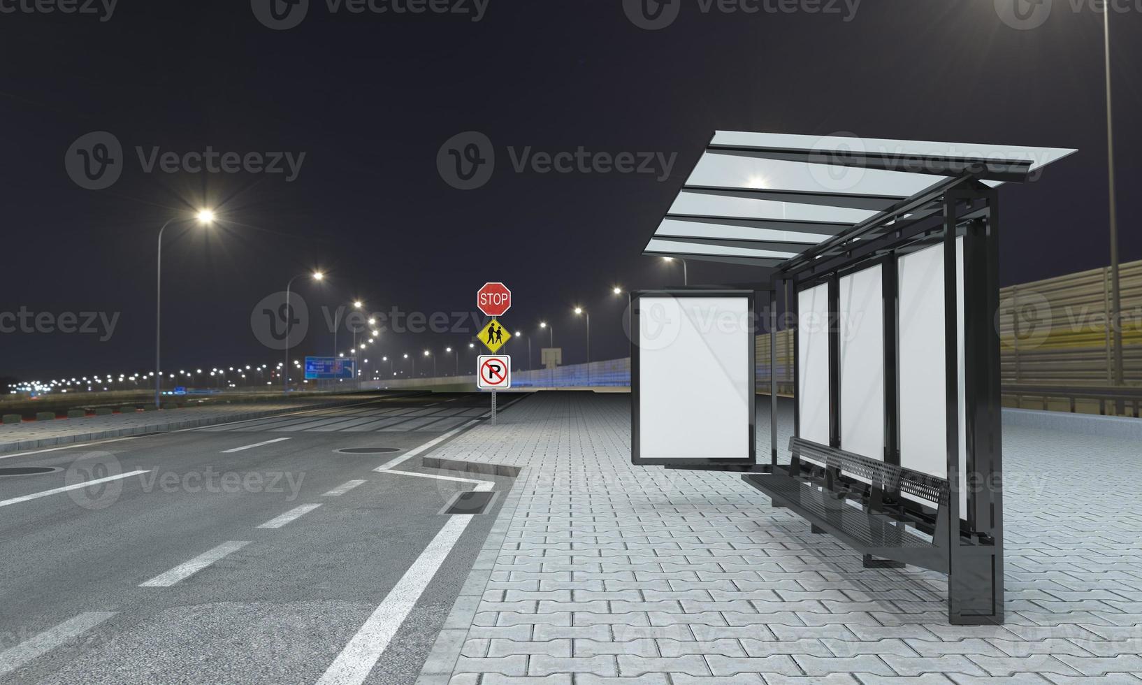 Bus Stop Bus Shelter Mockup 3D Illustration photo