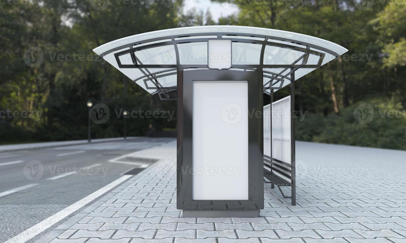 Bus Stop Bus Shelter Mockup 3D Illustration photo