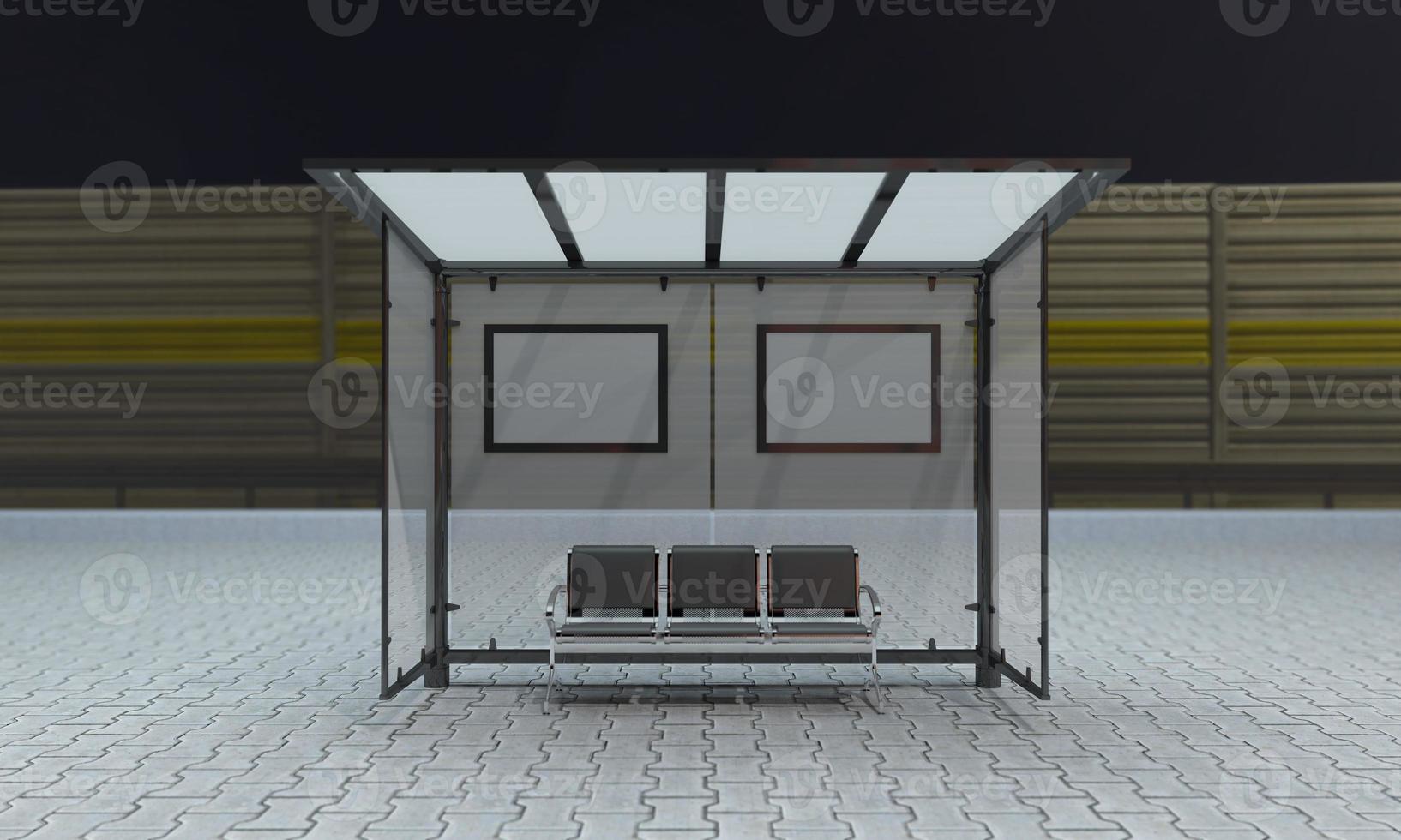 Bus Stop Bus Shelter Mockup 3D Illustration photo