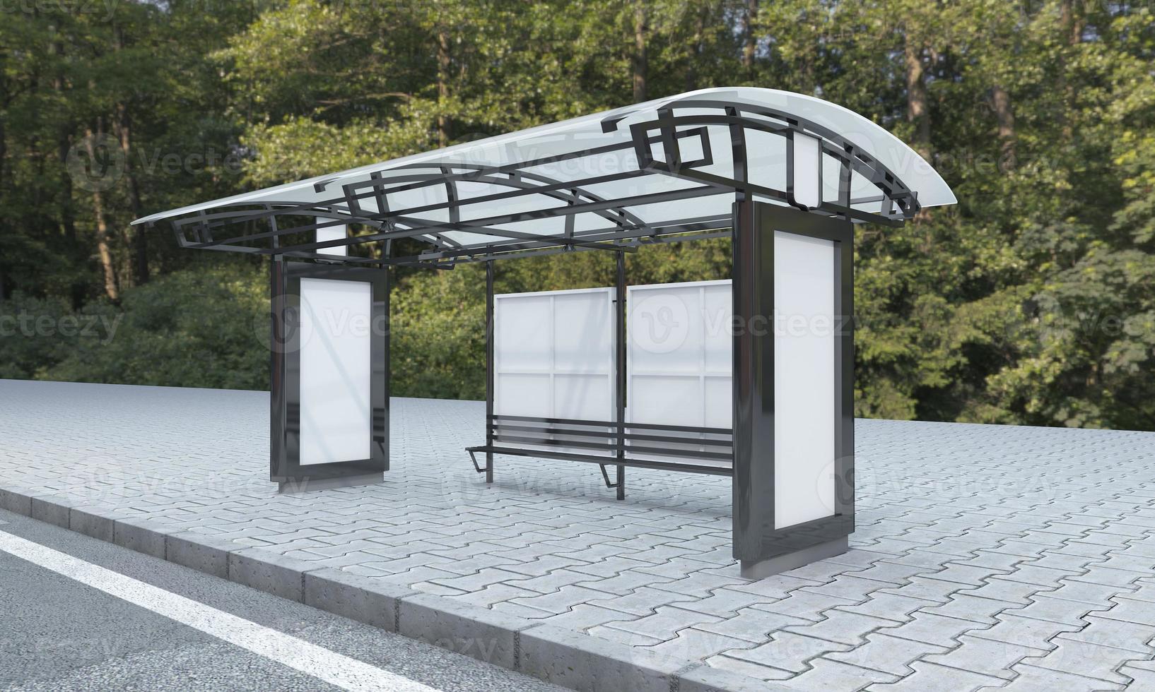 Bus Stop Bus Shelter Mockup 3D Illustration photo