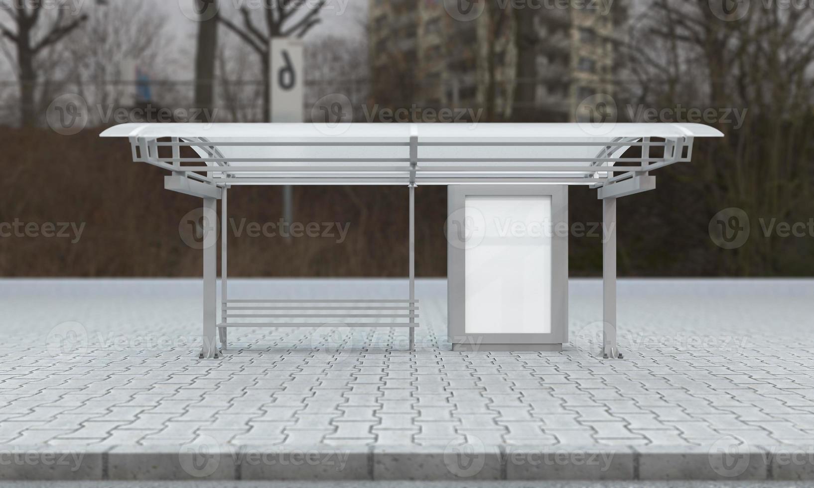 Bus Stop Bus Shelter Mockup 3D Illustration photo