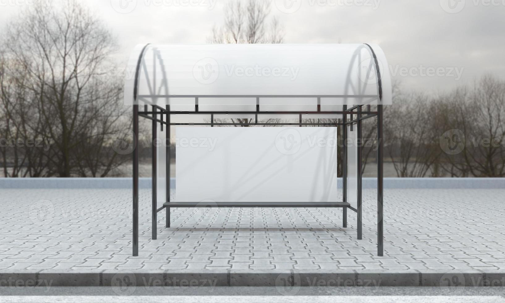 Bus Stop Bus Shelter Mockup 3D Illustration photo