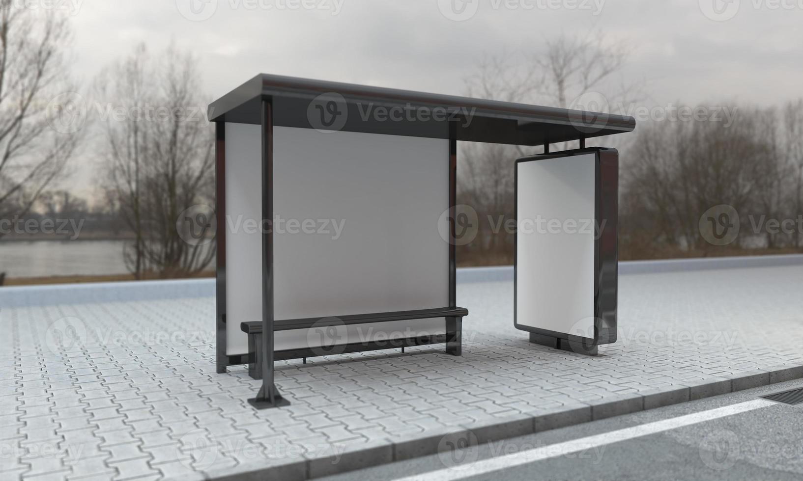 Bus Stop Bus Shelter Mockup 3D Illustration photo