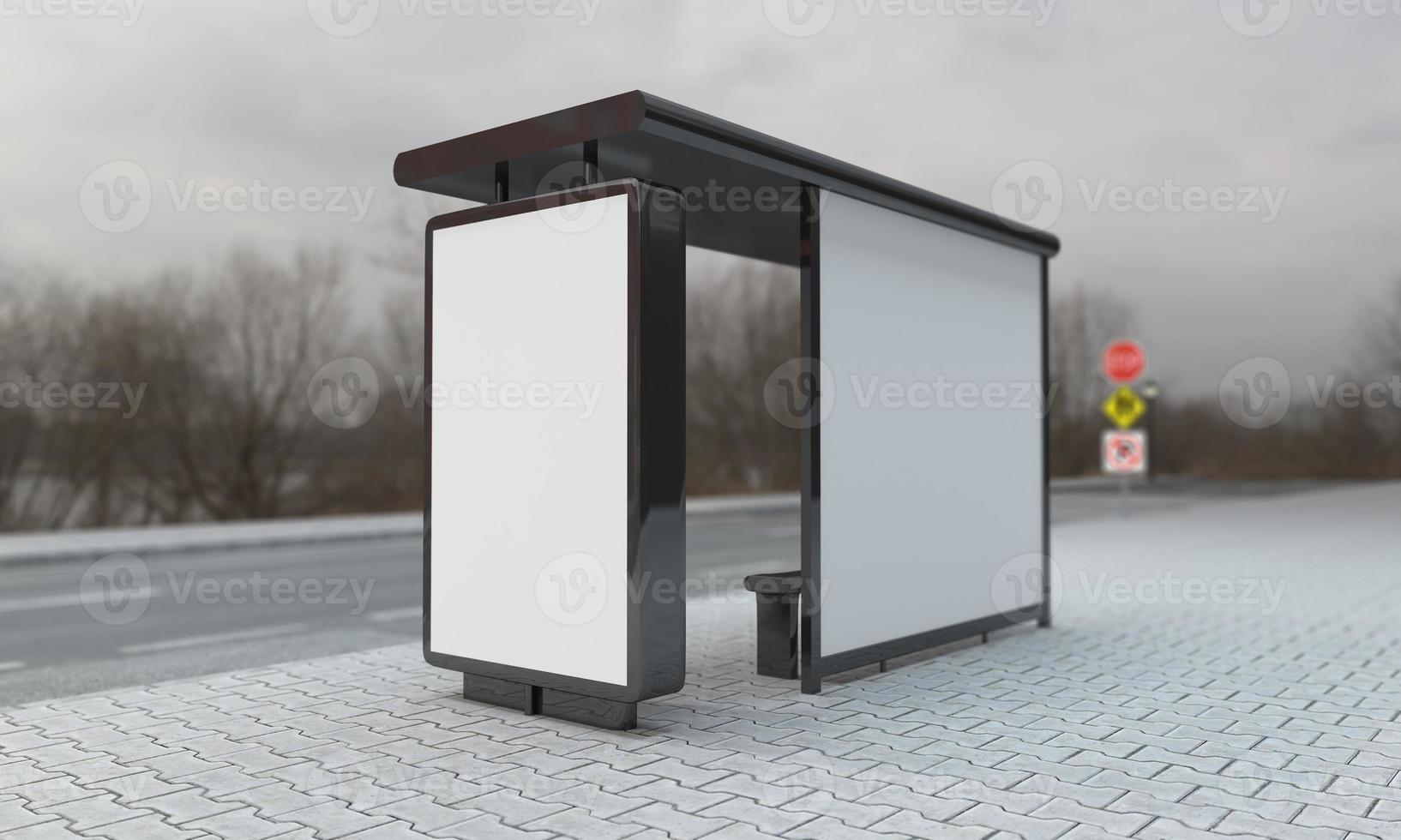 Bus Stop Bus Shelter Mockup 3D Illustration photo