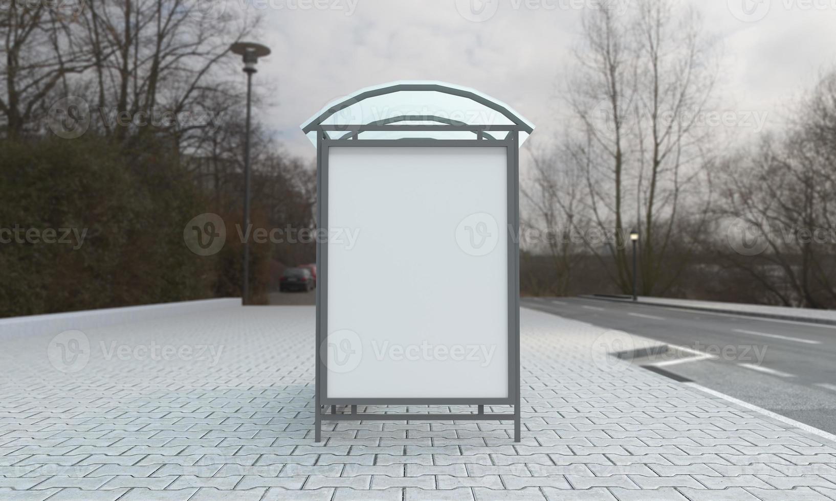 Bus Stop Bus Shelter Mockup 3D Illustration photo