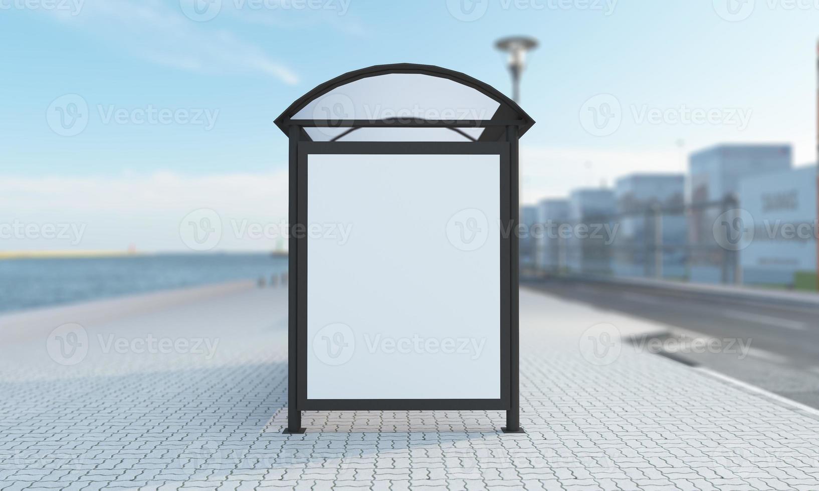 Bus Stop Bus Shelter Mockup 3D Illustration photo