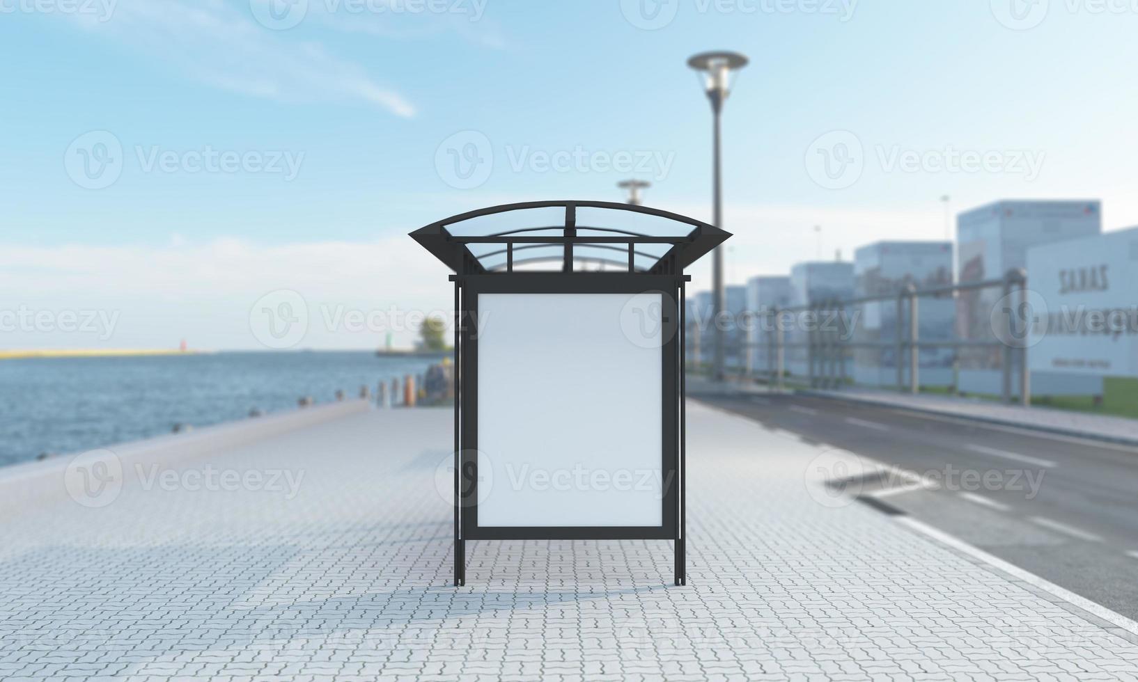 Bus Stop Bus Shelter Mockup 3D Illustration photo