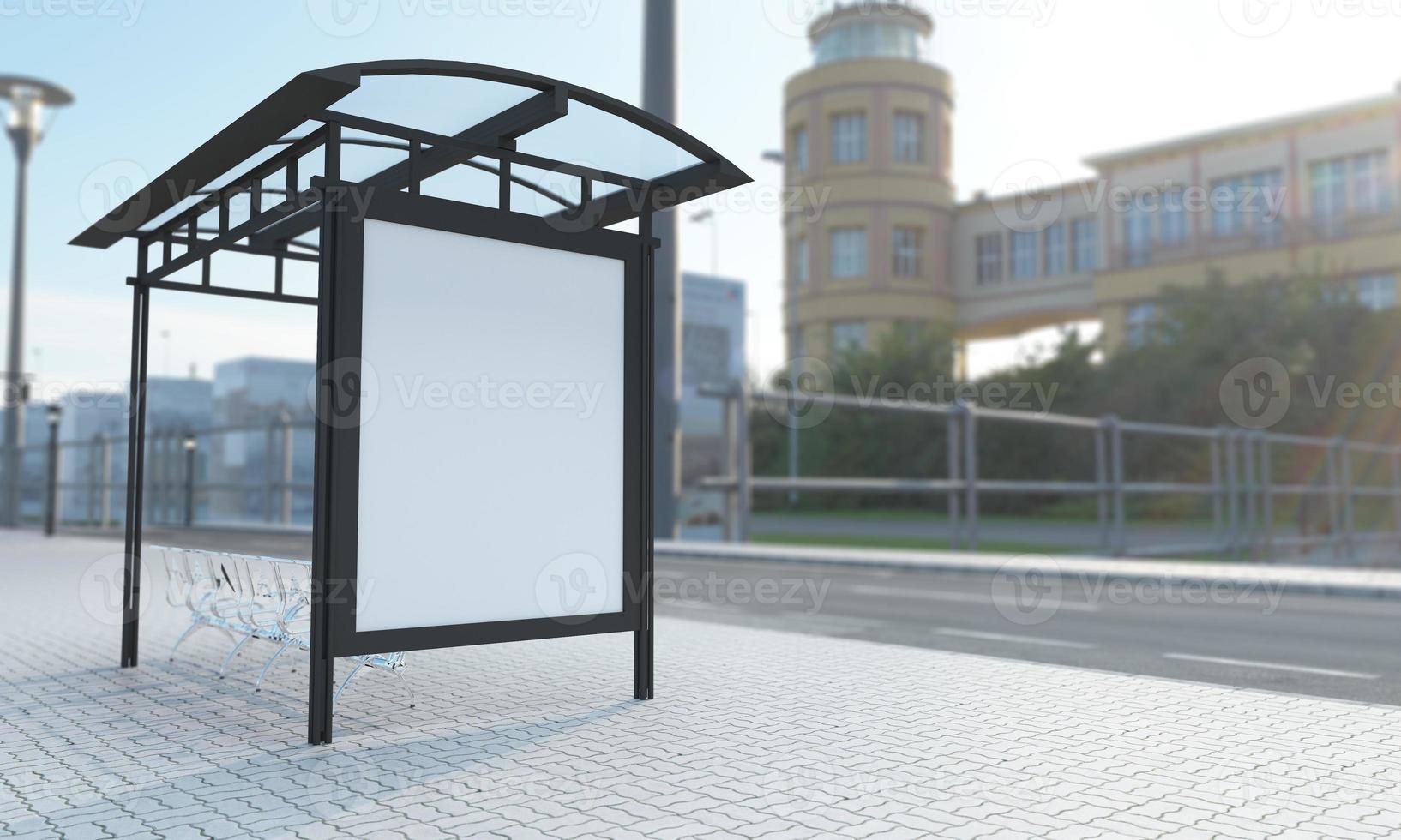 Bus Stop Bus Shelter Mockup 3D Illustration photo