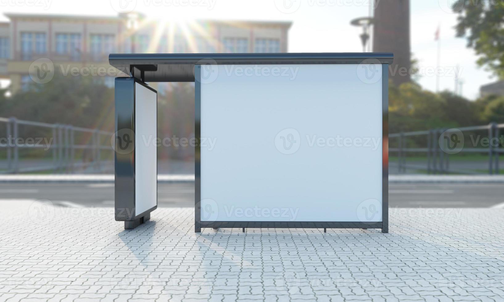 Bus Stop Bus Shelter Mockup 3D Illustration photo