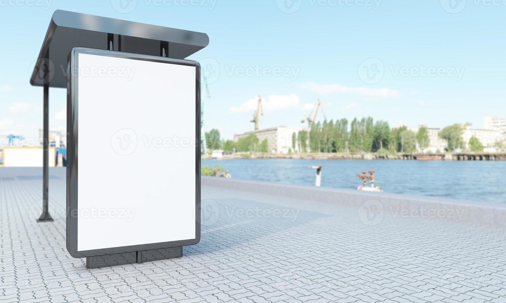 Bus Stop Bus Shelter Mockup 3D Illustration photo