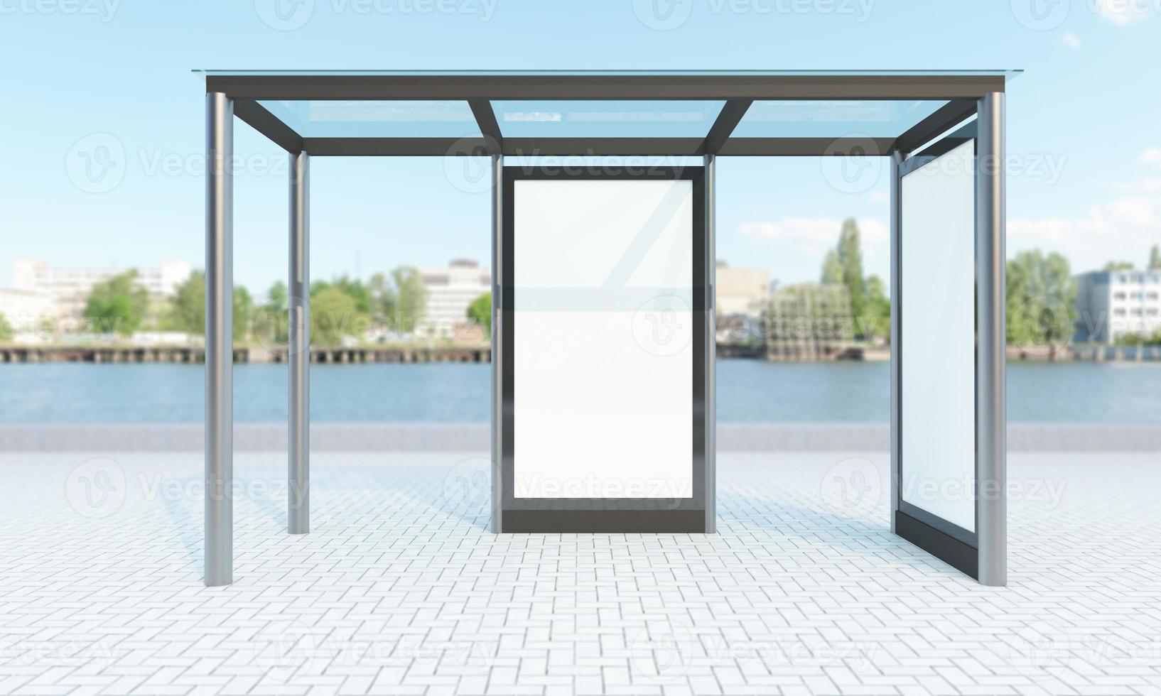 Bus Stop Bus Shelter Mockup 3D Illustration photo