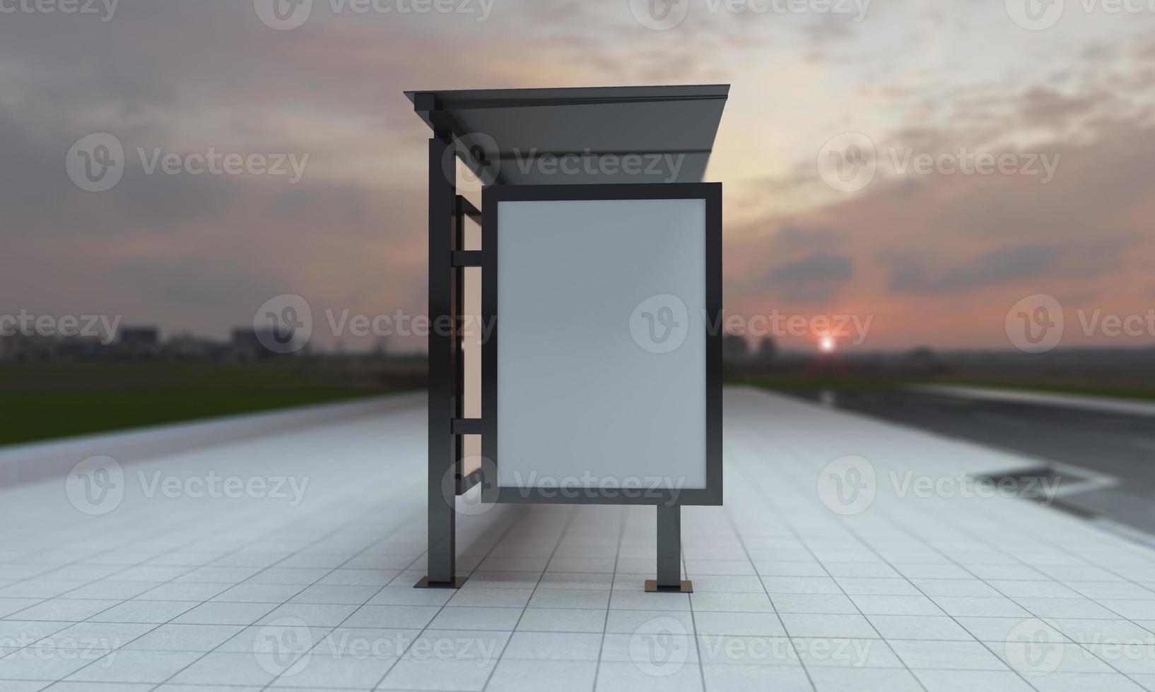 Bus Stop Bus Shelter Mockup 3D Illustration photo