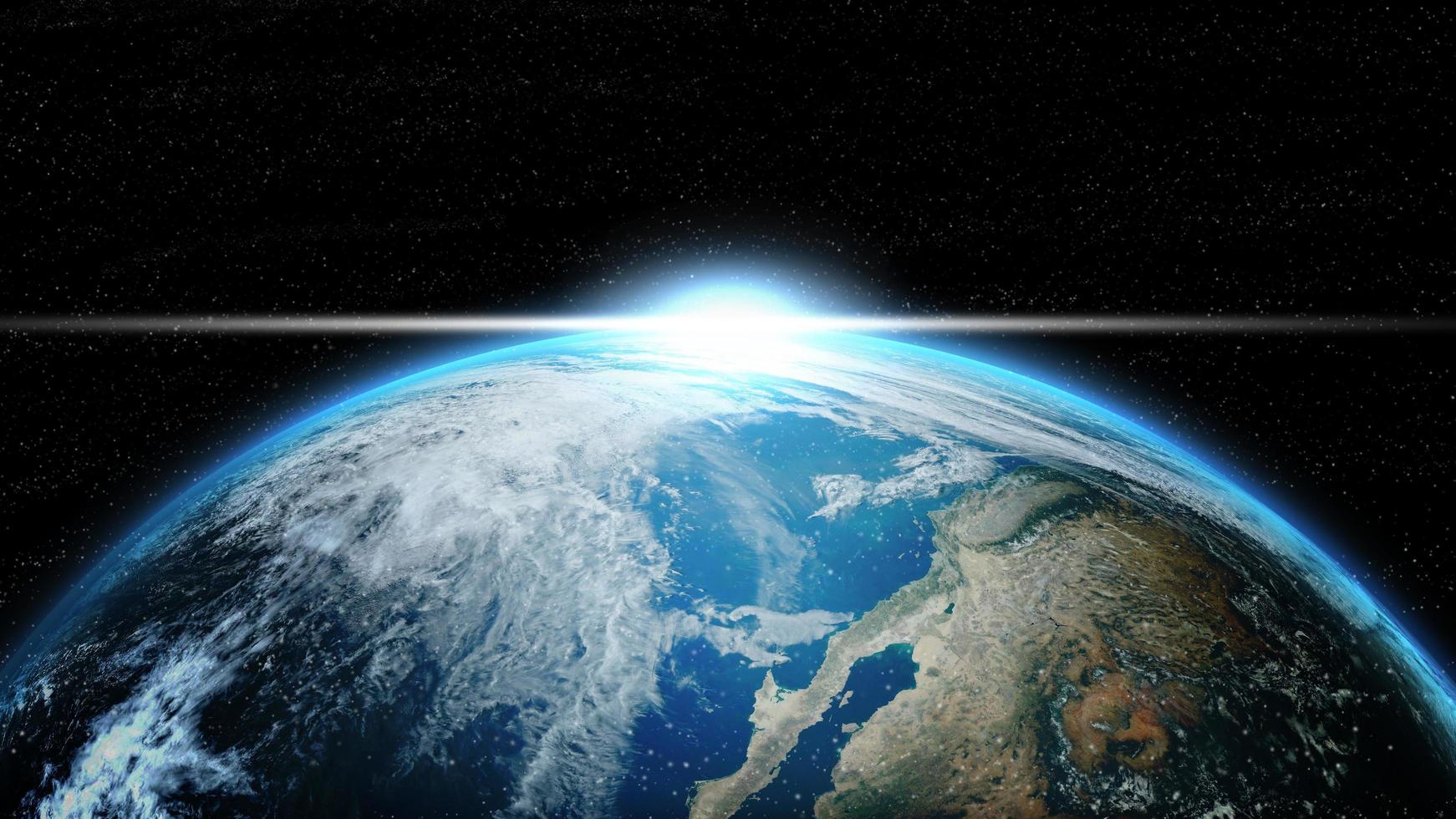 Earth in deep space with lighting sunlight photo
