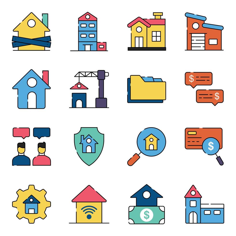 paquete de iconos planos inmobiliarios vector