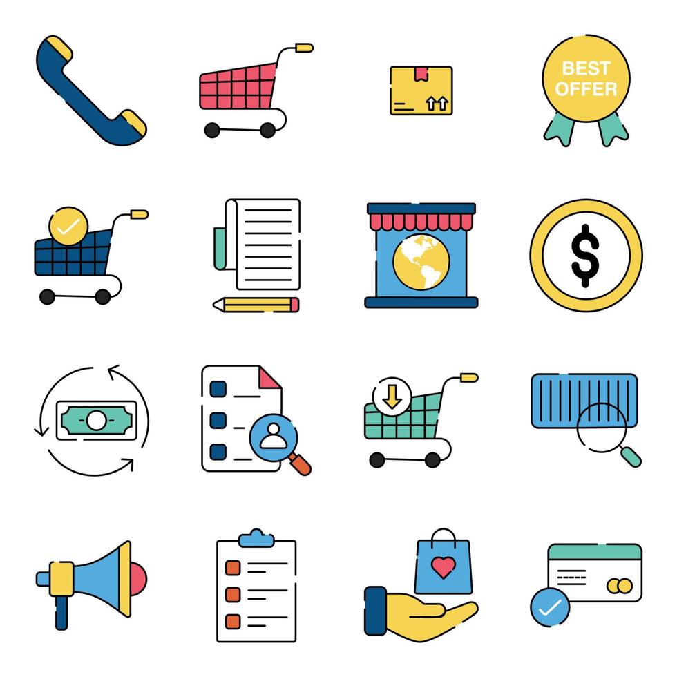 paquete de compra de iconos planos vector