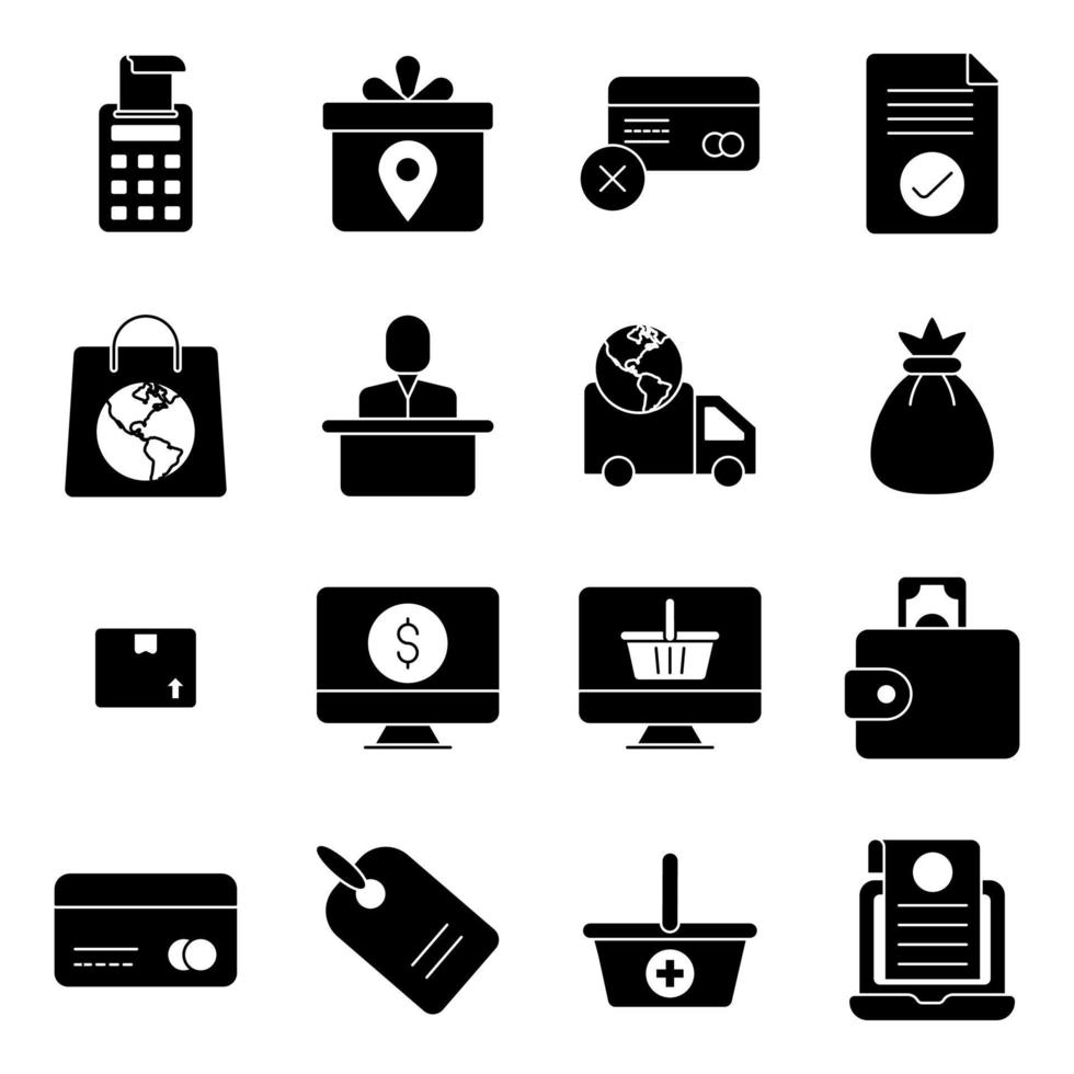 Pack of Purchasing solid Icons vector