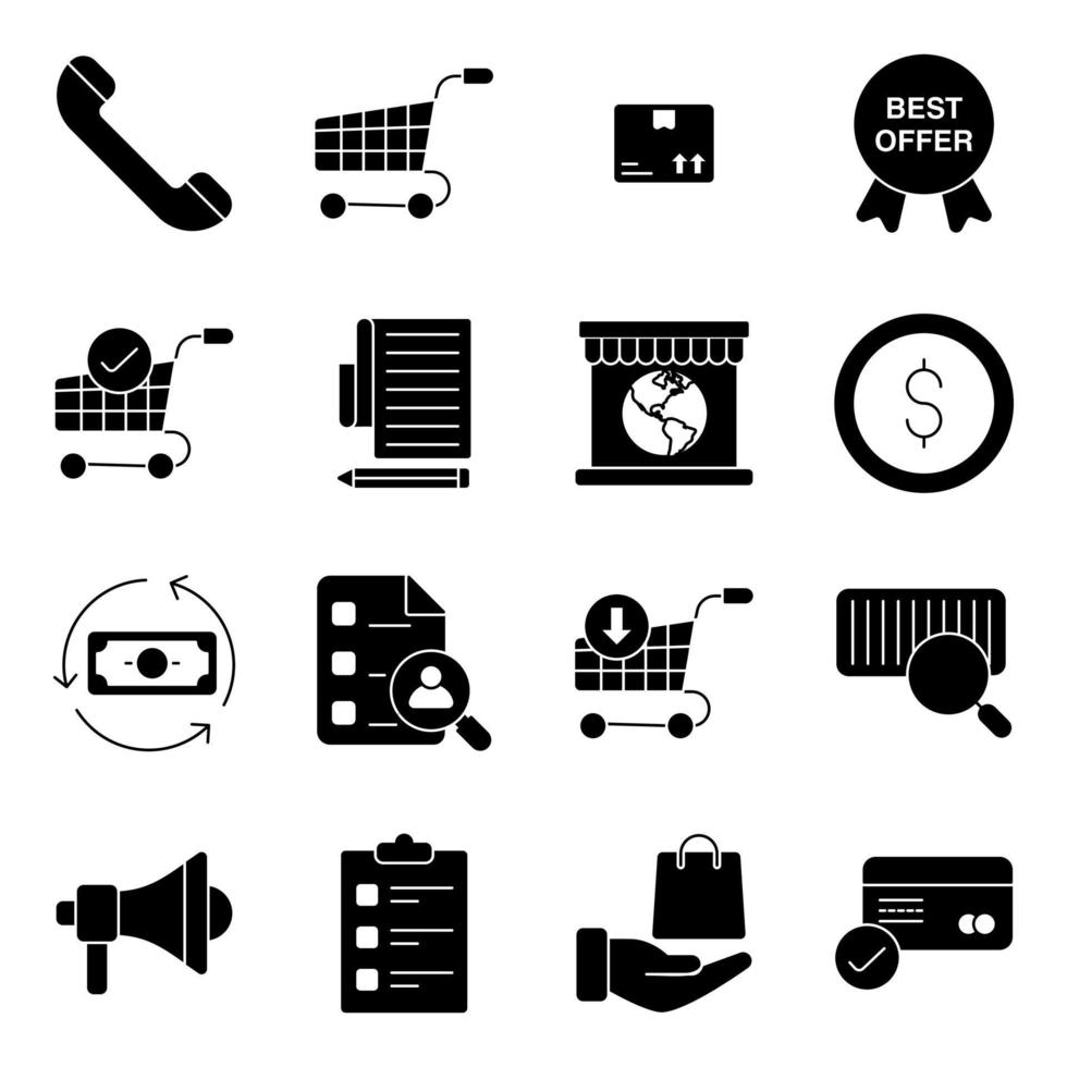 Pack of Buying solid Icons vector