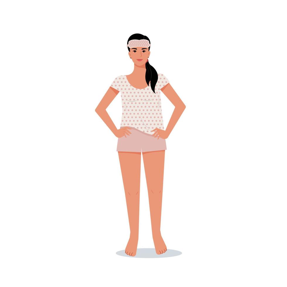 Woman in pajamas and sleep mask. Vector female character in flat style