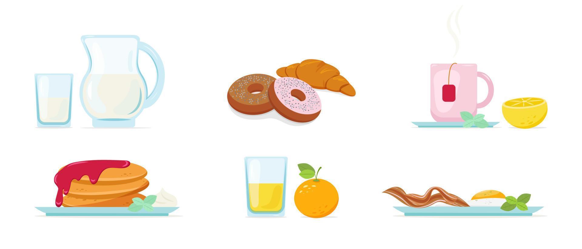 Ilustración de desayuno en conjunto de estilo plano vector