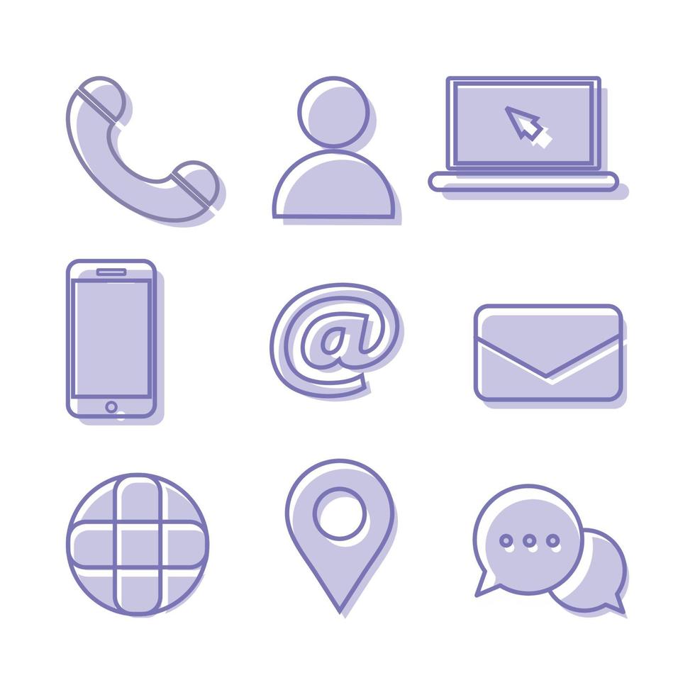 Icon set vector graphic of contact us in blue style.