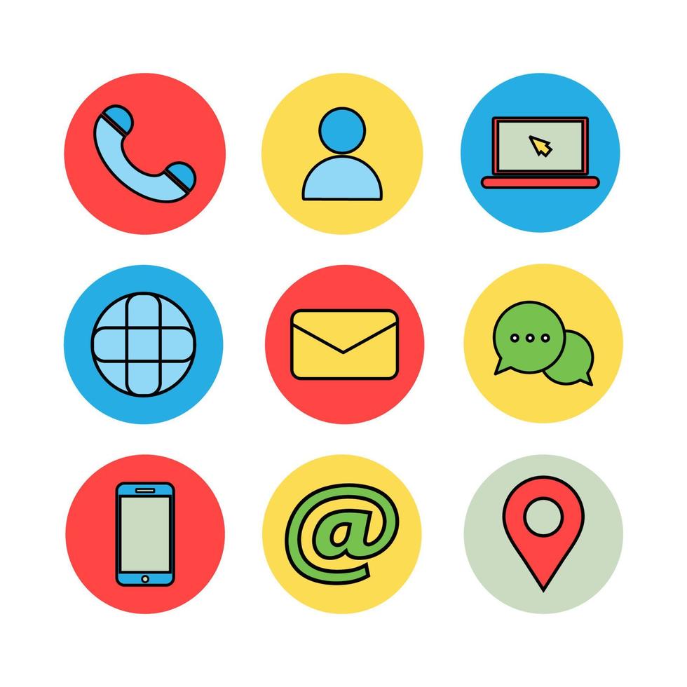 Icon set vector graphic of contact us in colorful flat style.