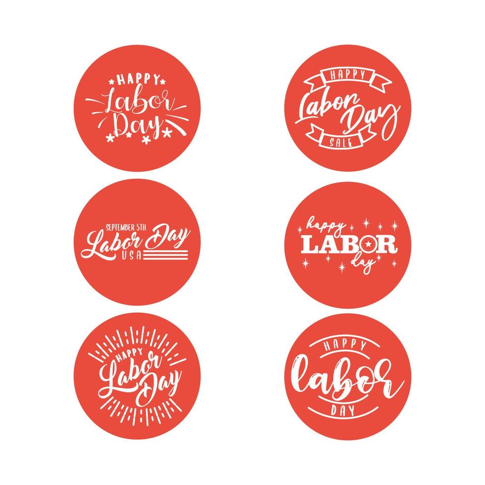 Set vector graphic of Labor day lettering. Vector in red style.
