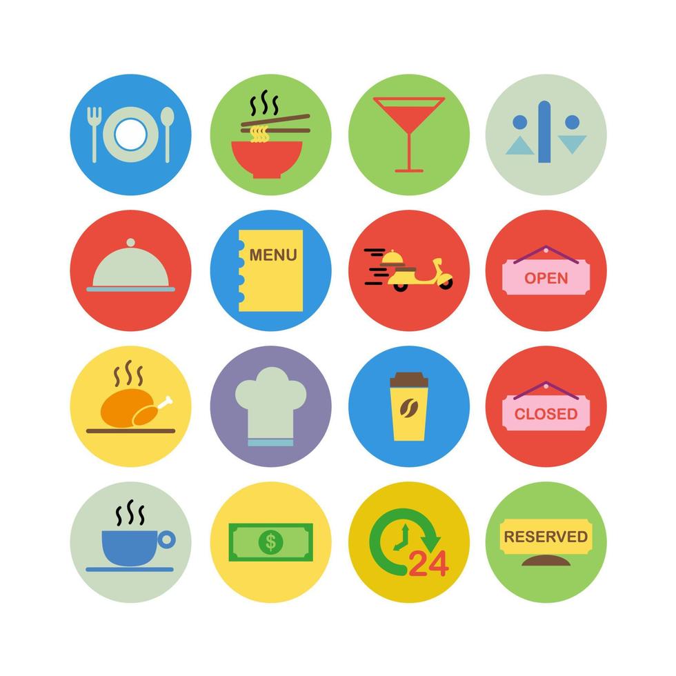 Icon set vector graphic of cafe and resto. Icons in flat style.