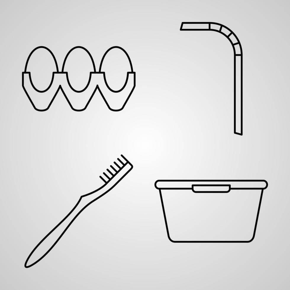 Set of Vector Line Icons of Plastic Products