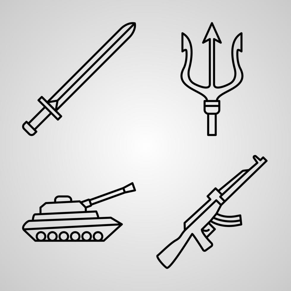 conjunto de iconos de diseño plano de línea delgada de armas vector