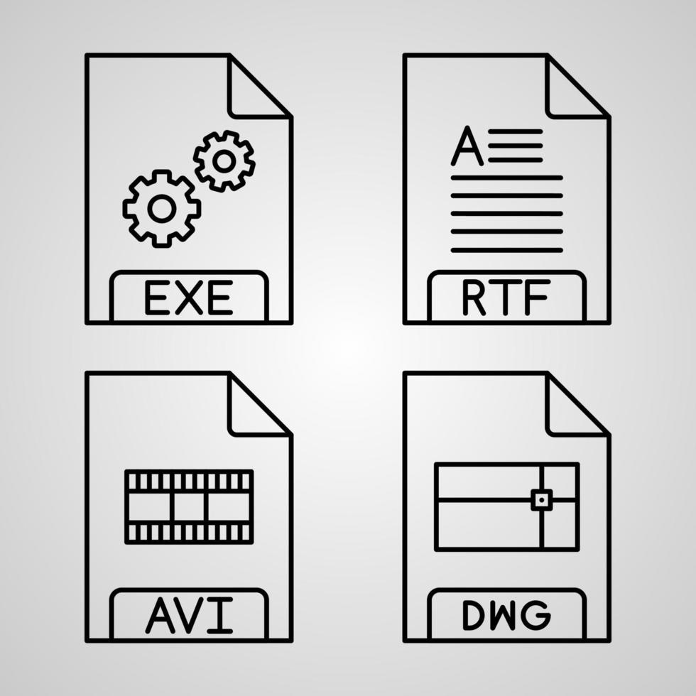 conjunto de iconos de diseño plano de línea delgada de formato de archivo vector