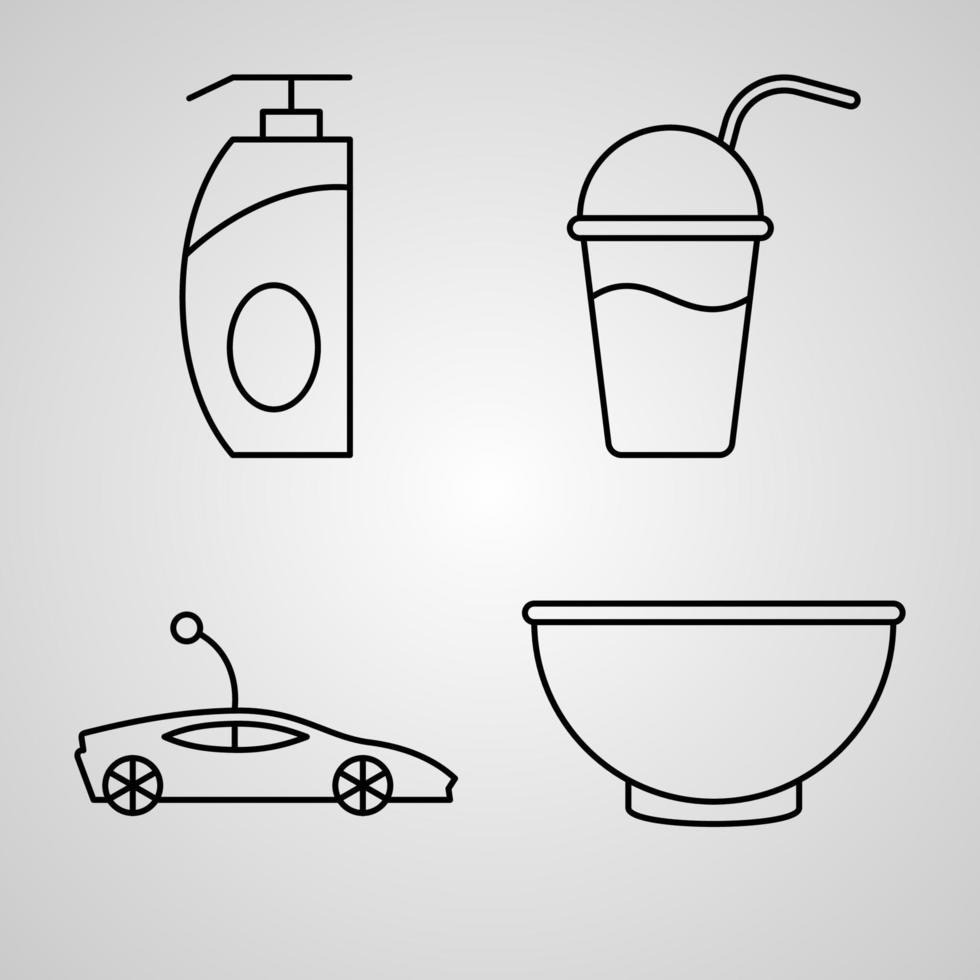 colección de símbolo de productos de plástico sobre fondo blanco iconos de contorno de productos de plástico vector