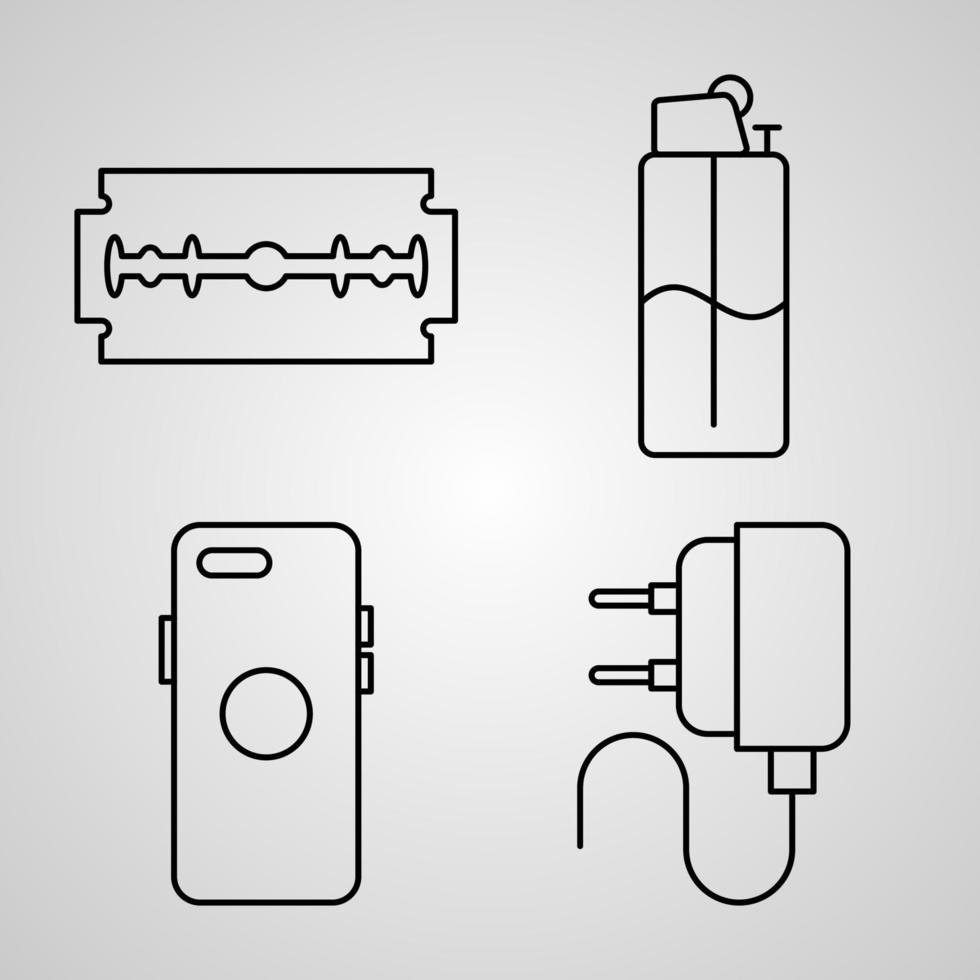 Collection of Plastic Products Symbols in Outline Style vector