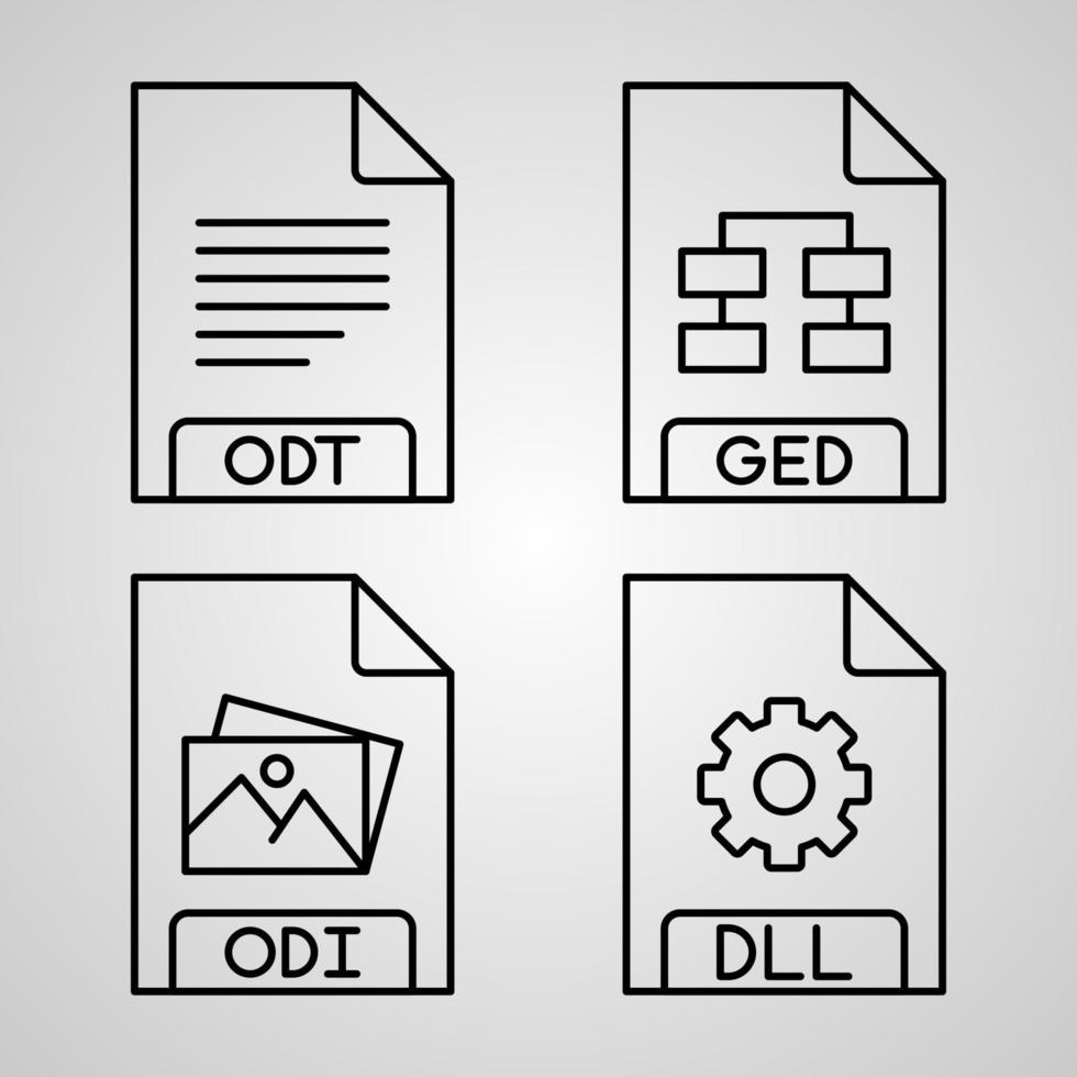 conjunto simple de iconos de línea de vector de formato de archivo