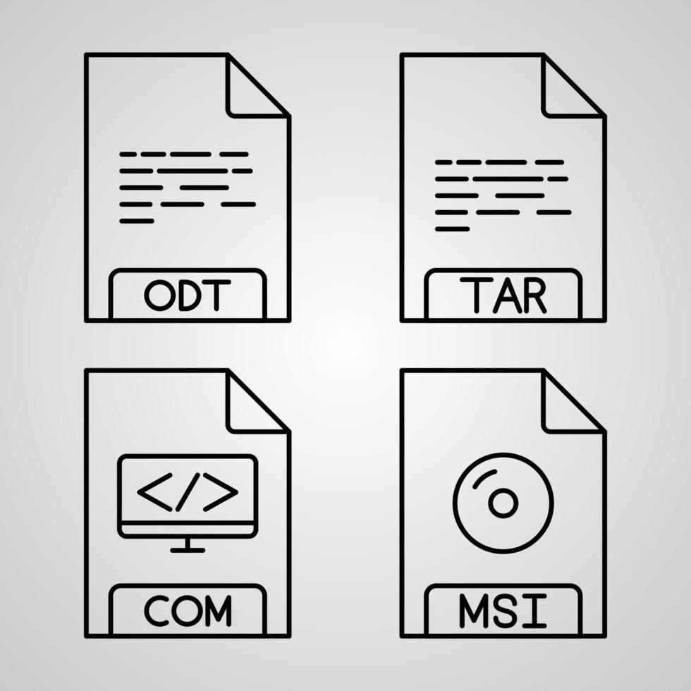 colección de símbolos de formato de archivo sobre fondo blanco iconos de contorno de formato de archivo vector