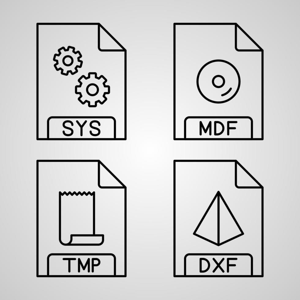 colección de símbolos de formato de archivo en estilo de contorno vector