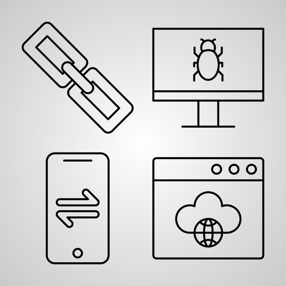 conjunto de iconos de línea de computación en la nube aislado en símbolos de contorno blanco computación en la nube vector