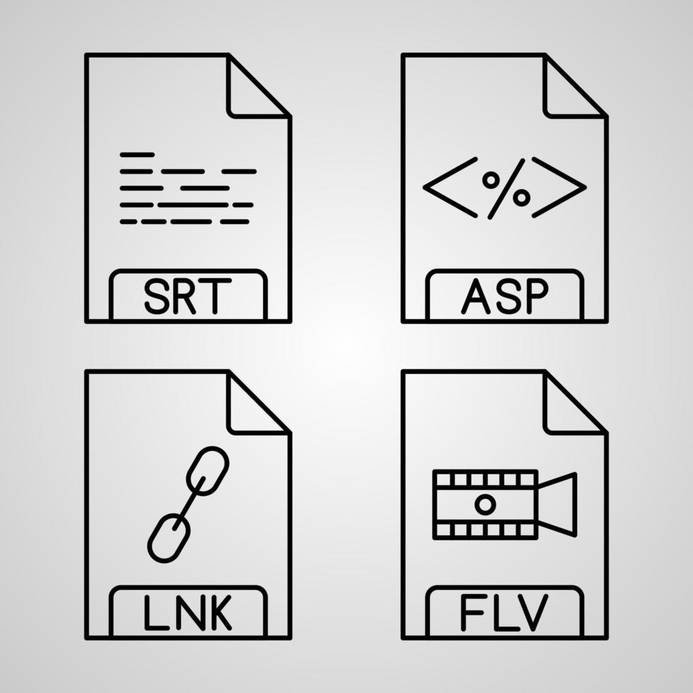 conjunto de iconos de líneas vectoriales de formato de archivo vector