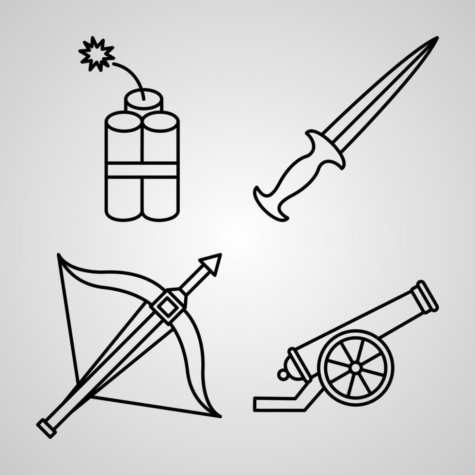 Simple Set of Weapons Vector Line Icons