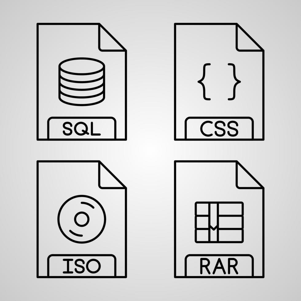 conjunto de iconos de línea de formato de archivo colección de símbolo de vector en estilo de contorno de moda